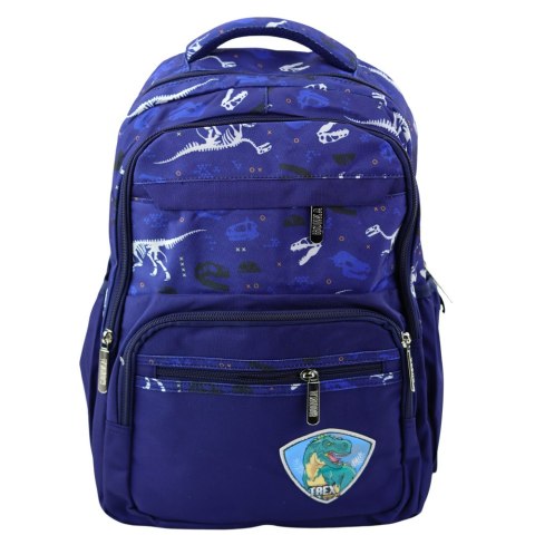 Plecak Szkolny Dinozaury Naszywka T-Rex Pas Piersiowy Granatowy 20L LEAN
