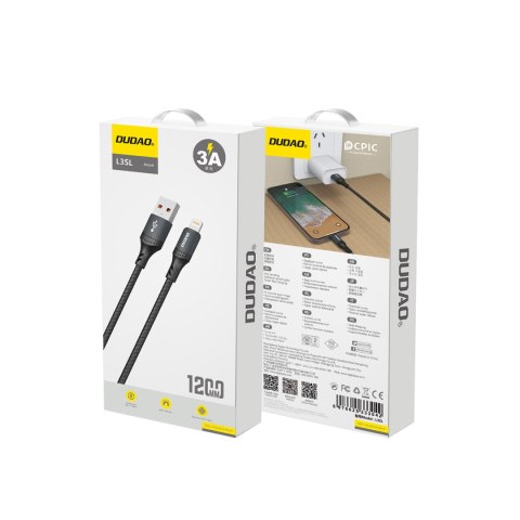 Kabel przewód USB-A - iPhone Lightning w oplocie 3A 30W 1.2m - czarny DUDAO