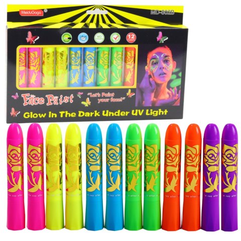Zestaw Do Malowania Twarzy Pisaki Kredki Neonowe UV Fluorescencyjne 12szt LEAN