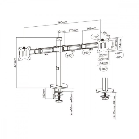 Uchwyt przegubowy na dwa monitory deluxe Ergo Office ER-449 Maclean