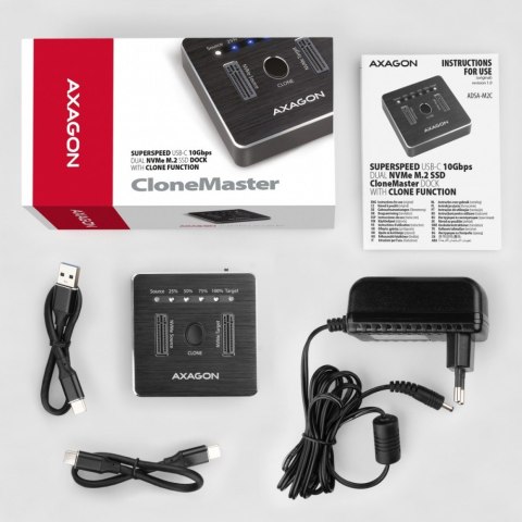 ADSA-M2C Stacja dokująca, USB-C 3.2 Gen 2 - 2x M.2 NVMe SSD CLONE MASTER AXAGON