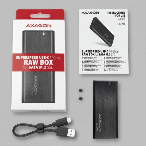 EEM2-SBC Obudowa zewnętrzna aluminiowa bezśrubowa USB-C 3.2 GEN 2 M.2 SATA SSD AXAGON