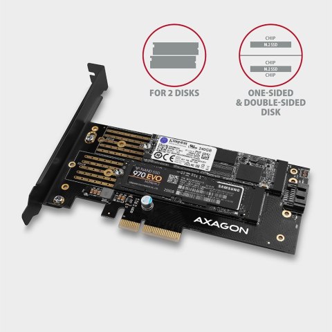 PCEM2-D Adapter wewnętrzny PCIe x4, 1x M.2 NVMe M-key + 1x SATA B-key slot, SP & LP AXAGON