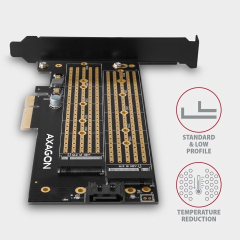 PCEM2-D Adapter wewnętrzny PCIe x4, 1x M.2 NVMe M-key + 1x SATA B-key slot, SP & LP AXAGON