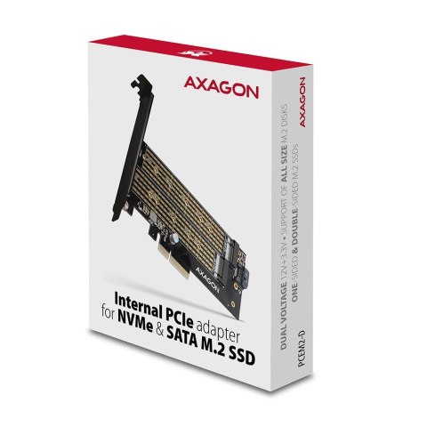 PCEM2-D Adapter wewnętrzny PCIe x4, 1x M.2 NVMe M-key + 1x SATA B-key slot, SP & LP AXAGON