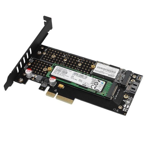 PCEM2-DC Adapter wewnętrzny PCIe x4, 1x M.2 NVMe M-key + 1x SATA B-key slot, chłodnica, SP & LP + radiator AXAGON