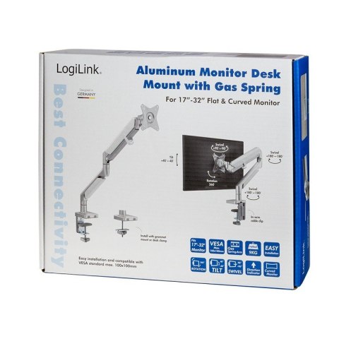 Uchwyt na monitor, 17-27 cali, max 9kg. LogiLink