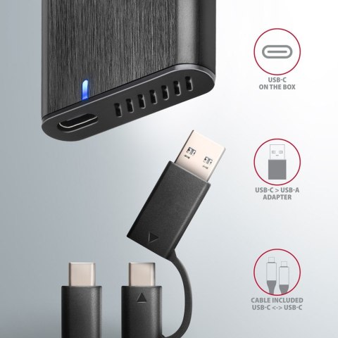 EEM2-SB2 Obudowa zewnętrzna aluminiowa bezśrubowa USB-C 3.2 Gen 2 - M.2 NVMe / SATA SSD 30-80mm ALU pudełko czarne + USB-A - USB AXAGON