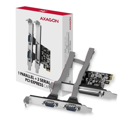 PCEA-PSN Kontroler PCIe 1x port równoległy LPT + 2x port szeregowy RS232 250 kbps, w zestawie SP & LP AXAGON