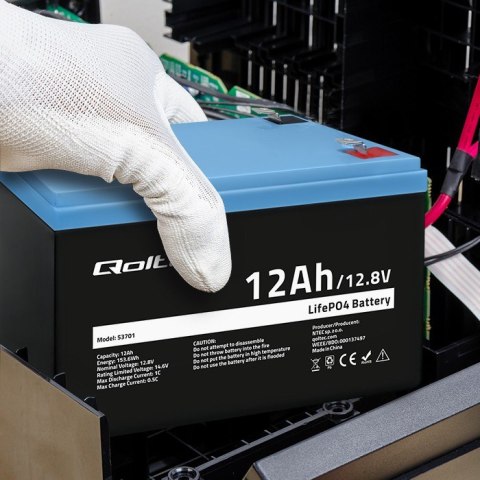 Akumulator LiFePO4 Litowo-Żelazowo-Fosforanowy | 12.8V | 12Ah | 153.6Wh | BMS Qoltec