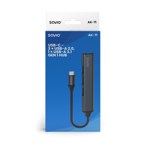 Hub 4 porty USB-C - 3 x USB-A 2.0, 1 x USB-A 3.1 3.1 GEN 1, 5 Gbps, AK-71 Savio