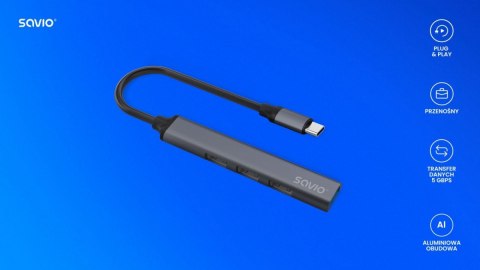 Hub 4 porty USB-C - 3 x USB-A 2.0, 1 x USB-A 3.1 3.1 GEN 1, 5 Gbps, AK-71 Savio
