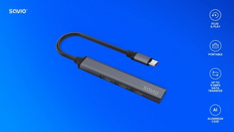 Hub 4 porty USB-C - 3 x USB-A 2.0, 1 x USB-A 3.1 3.1 GEN 1, 5 Gbps, AK-71 Savio