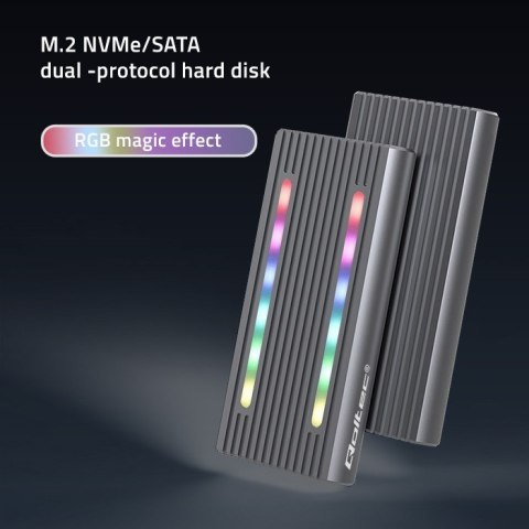Obudowa | kieszeń na dysk M.2 SSD | SATA | NVMe | RGB LED | USB-C| 4TB Qoltec