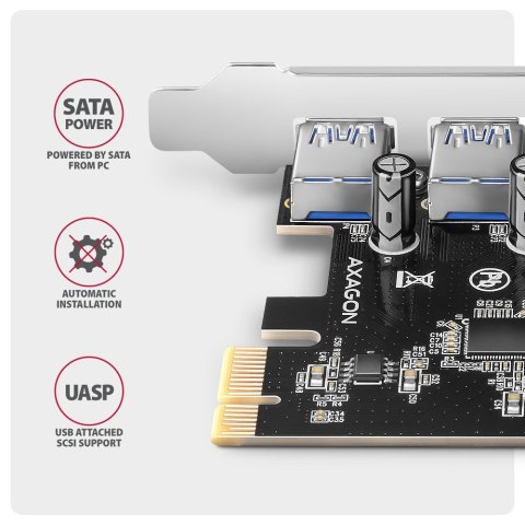 PCEU-430RS Kontroler PCIe 4x port USB 3.2 GEN 1, UASP, chipset Renesas, 15-pin SATA zasilacz AXAGON