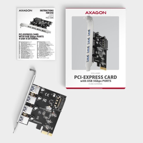 PCEU-430RS Kontroler PCIe 4x port USB 3.2 GEN 1, UASP, chipset Renesas, 15-pin SATA zasilacz AXAGON