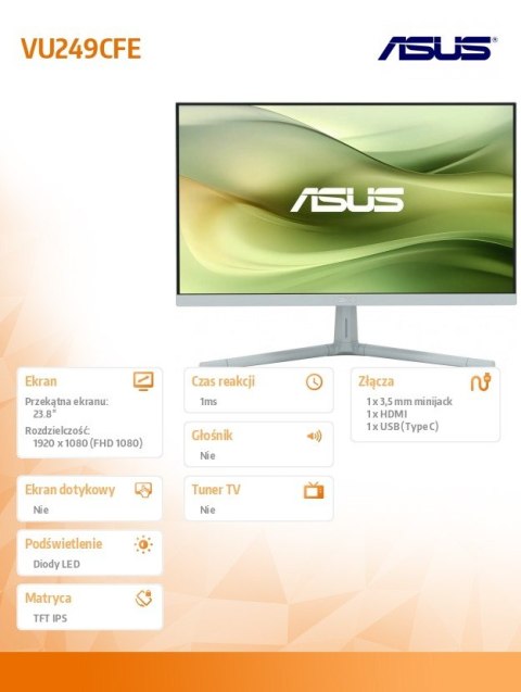 Monitor 24 cale VU249CFE-G IPS 100Hz USB-C Asus