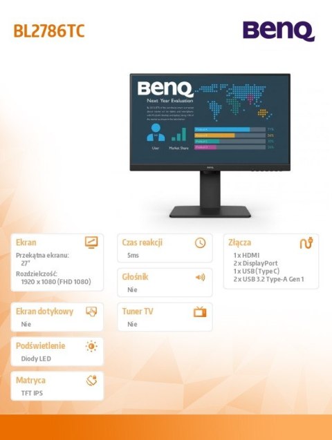 Monitor 27 cali BL2786TC LED 5ms/IPS/HDMI/100Hz Benq