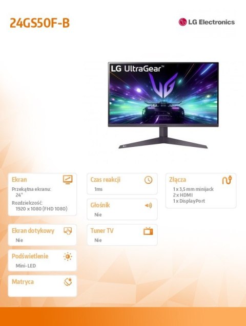 Monitor gamingowy 24GS50F-B 24' FHD UltraGear 180Hz LG Electronics
