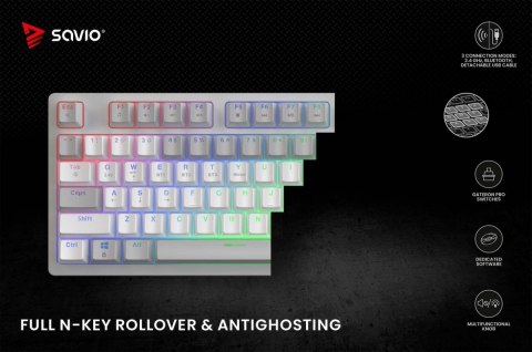 Klawiatura mechaniczna bezprzewodowa PHENIX WHITE Gateron Red Pro, ABS Savio