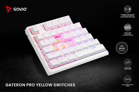Klawiatura mechaniczna bezprzewodowa PHENIX WHITE Gateron Red Pro, ABS Savio