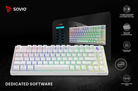 Klawiatura mechaniczna bezprzewodowa PHENIX WHITE Gateron Red Pro, ABS Savio