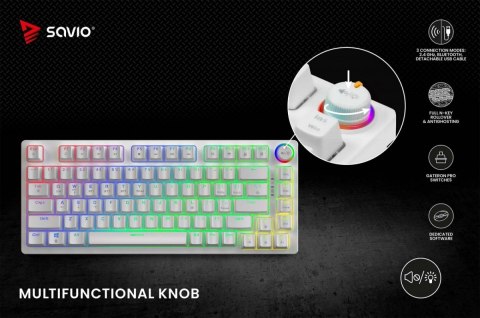 Klawiatura mechaniczna bezprzewodowa PHENIX WHITE Gateron Red Pro, ABS Savio