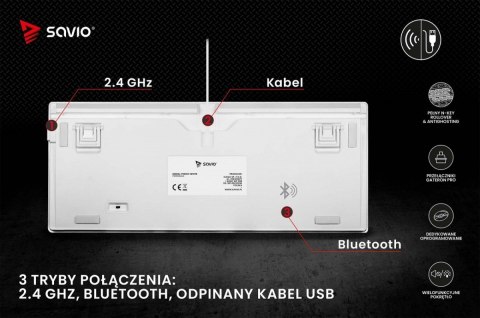 Klawiatura mechaniczna bezprzewodowa SAVIO PHENIX WHITE Gateron Yellow, Pudding Savio