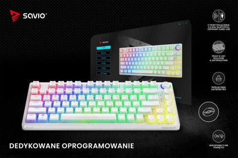 Klawiatura mechaniczna bezprzewodowa SAVIO PHENIX WHITE Gateron Yellow, Pudding Savio