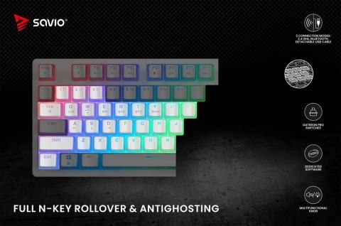 Klawiatura mechaniczna bezprzewodowa SAVIO PHENIX WHITE Gateron Yellow, Pudding Savio