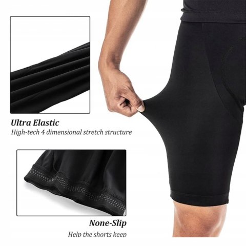 Spodenki rowerowe kolarskie krótkie na szelkach z wkładką XL - czarne ROCKBROS