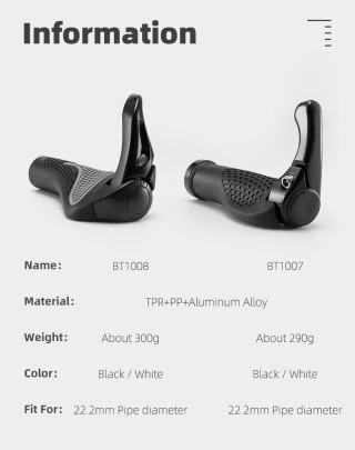 Zestaw gripów rączek rowerowych z rogami antypoślizgowe - czarny ROCKBROS