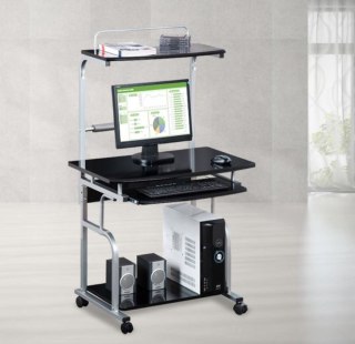 Biurko komputerowe mobilne z nadstawką Techly
