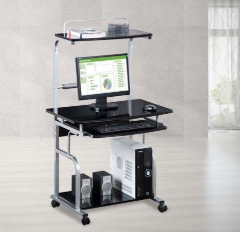 Biurko komputerowe mobilne z nadstawką Techly