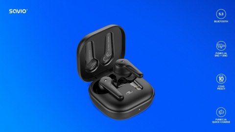 Słuchawki bezprzewodowe Bluetooth 5.3 z mikrofonem, ANC, ENC, QC, TWS-12 Savio