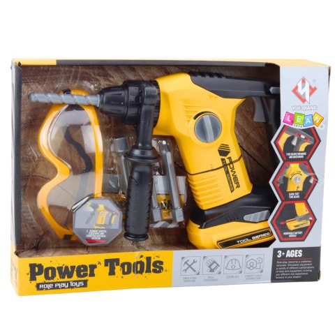 Młotowiertarka Udarowa Dla Dzieci 4 Wymienne Końcówki Okulary Żółta LEAN Toys