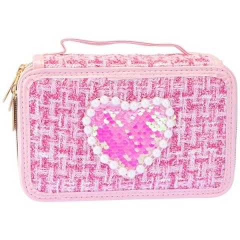 Piórnik tweedowy 3 poziomy jasny róż Nice