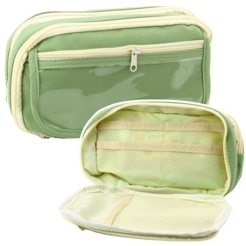 Piórnik Szkolny Dwukomorowy Z Kieszonkami Pojemny Zielony 22cm LEAN