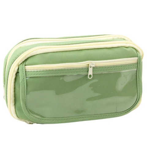 Piórnik Szkolny Dwukomorowy Z Kieszonkami Pojemny Zielony 22cm LEAN