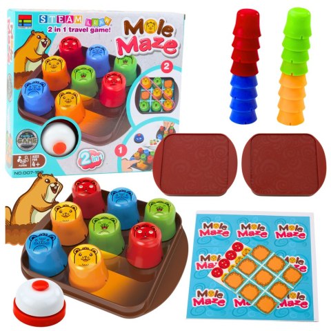 Gra Zręcznościowa 2w1 Mole Maze Szybkie Kubeczki Kółko i Krzyżyk LEAN Toys