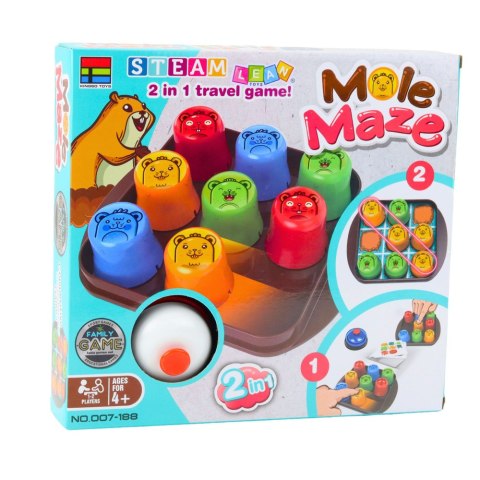 Gra Zręcznościowa 2w1 Mole Maze Szybkie Kubeczki Kółko i Krzyżyk LEAN Toys