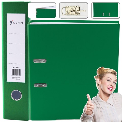 Segregator Na Dokumenty A4/75mm Okucie Mechanizm Dźwigniowy Zielony LEAN