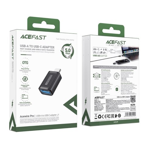 Adapter przejściówka USB-A do USB-C 3.0 (męski) 5Gb/s - czarny ACEFAST