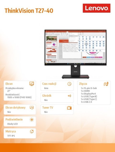 Monitor ThinkVision T27-40 27 cali 64A5ZAT6EU Lenovo