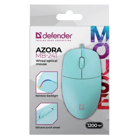 Mysz przewodowa AZORA MB-241 1200 DPI miętowa podświetlenie Defender