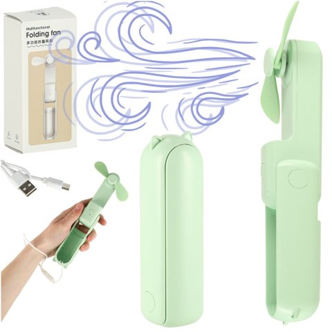 Wiatrak biurkowy wentylator mini ręczny składany wiatraczek przenośny USB zielony Kik Sp. z o. o. Sp. k.