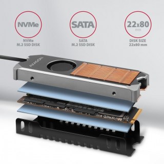 CLR-M2FAN Miedziany radiator z wentylatorem do dwustronnych dysków M.2 SSD, wysokość 13mm AXAGON