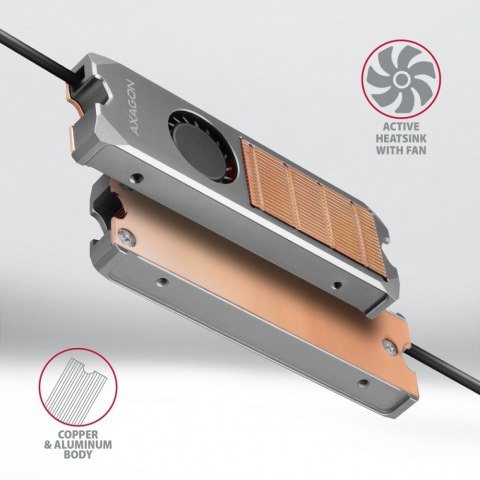 CLR-M2FAN Miedziany radiator z wentylatorem do dwustronnych dysków M.2 SSD, wysokość 13mm AXAGON