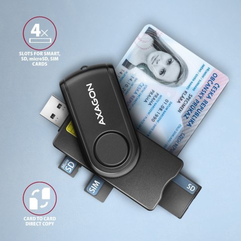 CRE-SMP2A Czytnik kart identyfikacyjnych & SD/microSD/SIM card PocketReader USB AXAGON