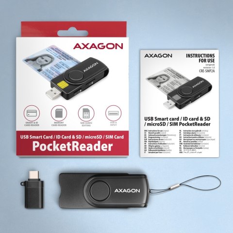 CRE-SMP2A Czytnik kart identyfikacyjnych & SD/microSD/SIM card PocketReader USB AXAGON